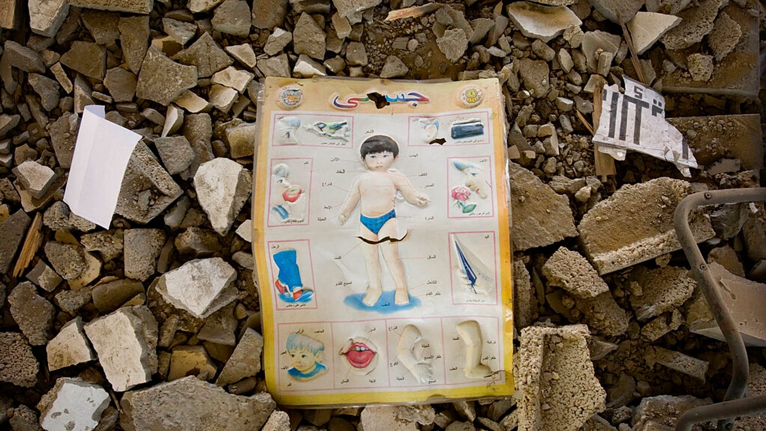 Gazze Şeridi'nde hasar görmüş bir alanda bir anatomi haritası, 2009