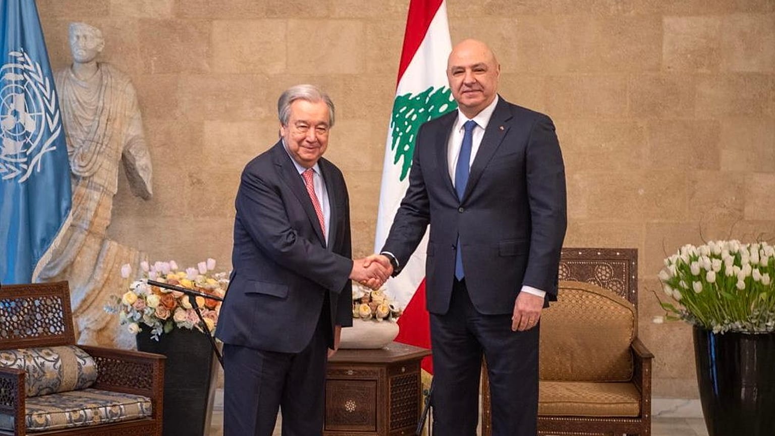 الأمين العام للأمم المتحدة أنطونيو غوتيريش يلتقي الرئيس اللبناني الجديد جوزيف عون