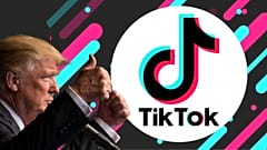 Montagem com o presidente eleito Donald Trump e o símbolo to TikTok