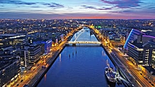 Aerial view of Dublin, Ireland at night 