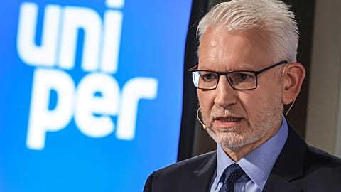 Michael Lewis, CEO of energy supplier Uniper, speaks at the company's annual press conference in Duesseldorf, Germany. 1 August 2023.