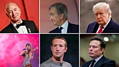 Milliardäre Jeff Bezos, Bernard Arnault, Donald Trump, Taylor Swift, Mark Zuckerberg und Elon Musk