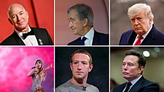 Milliardäre Jeff Bezos, Bernard Arnault, Donald Trump, Taylor Swift, Mark Zuckerberg und Elon Musk