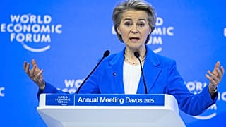 La presidente della Commissione europea Ursula von der Leyen durante un discorso al World economic forum di Davos, Svizzera, 21 gennaio 2025