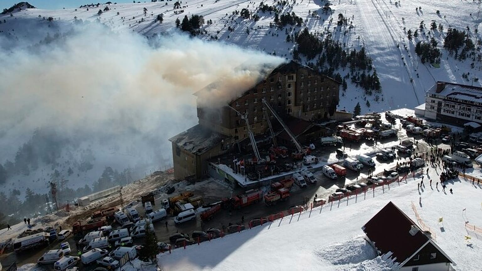 Das brennende Hotel im Skigebiet von Kartalkaya in der Provinz Bolu, Dienstag, 21. Januar 2025