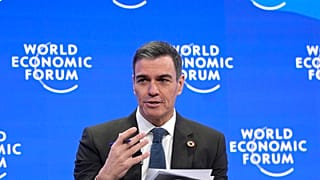 Pedro Sánchez durante su discurso en el Foro Económico Mundial de Davos.