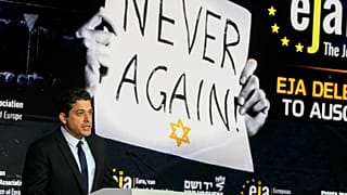 Amichai Chikli, ministro israelita dos Assuntos da Diáspora e da Igualdade Social, discursa na conferência da Associação Judaica Europeia, em Cracóvia, Polónia, segunda-feira, 22 de janeiro de 2024