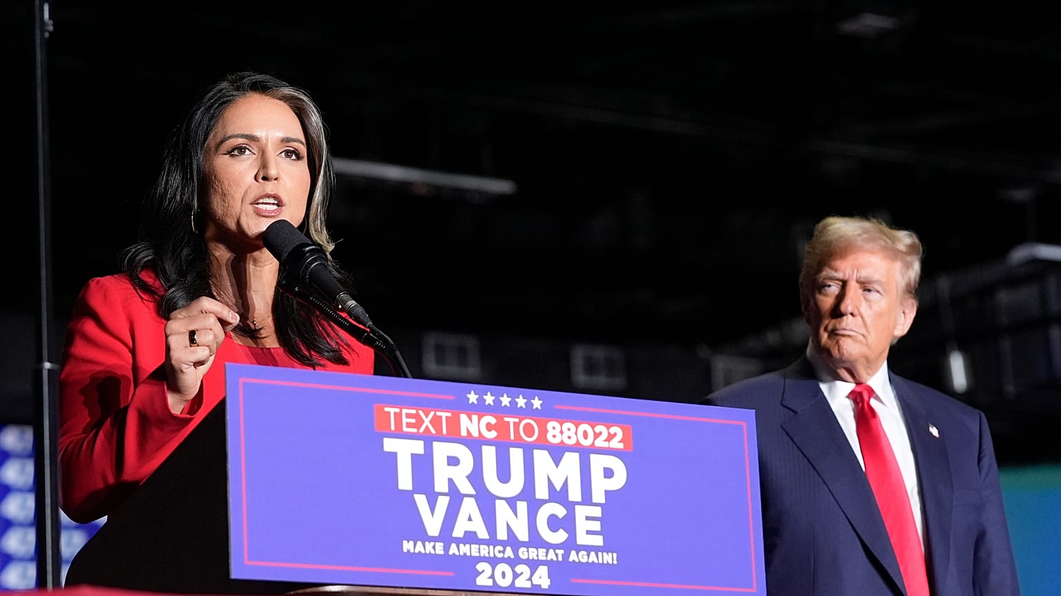 Tulsi Gabbard on the campaign trail with Donald Trump. 