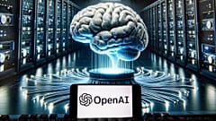 OpenAI logosu, 8 Aralık 2023 Cuma günü Boston'da, ChatGPT'nin Dall-E metinden görüntüye modeli tarafından oluşturulan bir bilgisayar monitöründeki görüntü ile bir cep telefonunda görüntülenirken görülüyor.