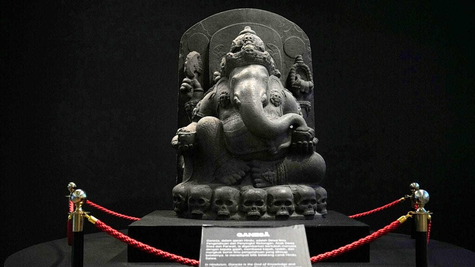 A statue of the Hindu god Ganesha is displayed at the Repatriated exhibition of Indonesian artefacts returned from the Netherlands, at Jakarta's National Museum.