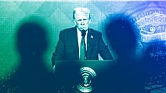 People follow a virtual speech of US President Donald Trump at the Annual Meeting of World Economic Forum in Davos, 23 January 2025