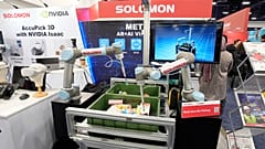 A Solomon Multi Arm Bin Picking machine with Nvidia Isaac robotics is displayed at a Solomon booth during January's CES tech show in Las Vegas