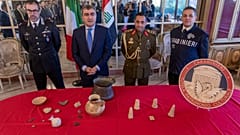Iraq's Ambassador to Italy, Saywan Sabir Mustafa Barzani, with Italian officials, at a ceremony for the return of stolen artefacts, 29 January 2025.