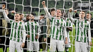 Ünneplő ferencvárosi játékosok az AZ Alkmaar elleni labdarúgó Európa-liga mérkőzés után a Groupama Arénában 2025. január 30-án.