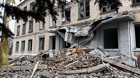 Damaged school in Dobropillia in Donetsk region 