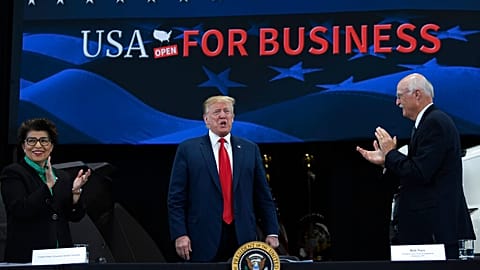 FILE - President Donald Trump speaks during a roundtable discussion on tax cuts for Florida small businesses, in Hialeah, Florida, USA. April 16th 201