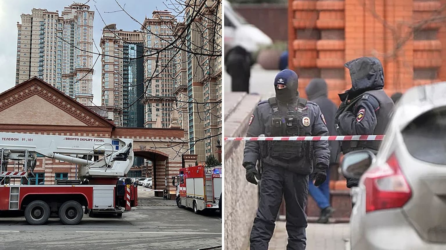 Rendőrök a moszkvai Alje Parusa lakótelepen történt robbanás helyszínén, 2025. február 3-án.