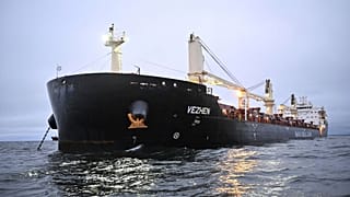 The cargo ship Vezhen is anchored outside Karlskrona, Sweden, Monday, 27 January, 2025, for examination by Swedish authorities.