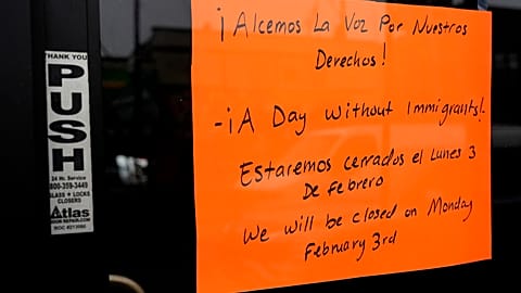 A closed sign is displayed at a local business in the Little Village neighbourhood of Chicago to stand with immigrants in Chicago, Monday, Feb. 3, 2025. 