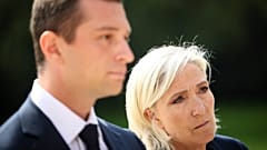Marine Le Pen, parliamentary leader of the French far-right party RN, and Jordan Bardella, the party's president.