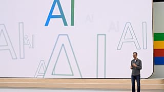 File pic of Alphabet CEO Sundar Pichai speaking at a Google I/O event in California last year