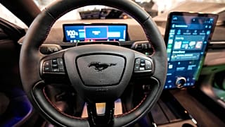The interior of a Ford Mustang Mach-E electric car 