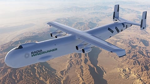 WindRunner Frachtflugzeug im Flug (Illustration)