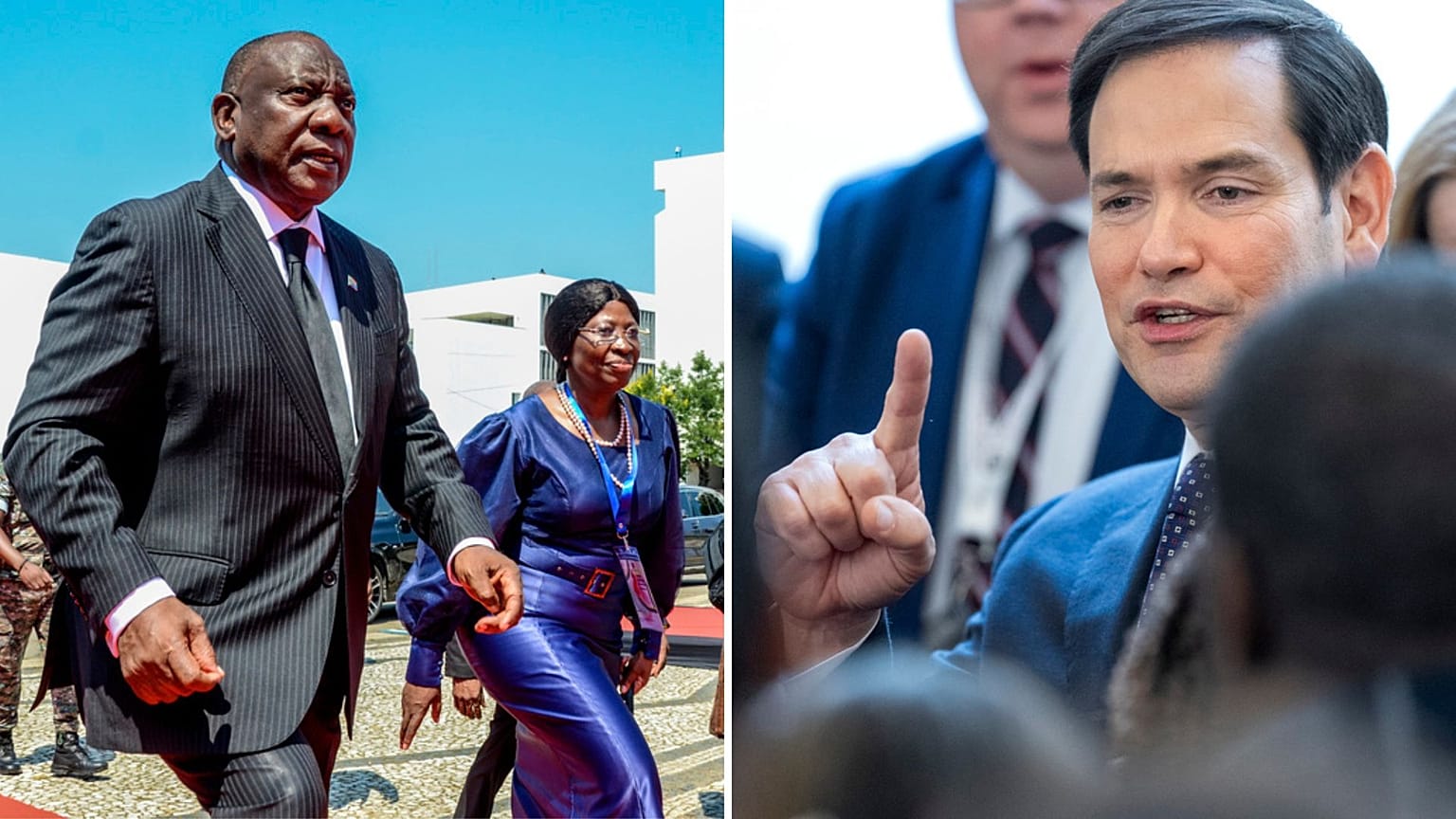 Cyril Ramaphosa dél-afrikai elnök és Marco Rubiio amerikai külügyminiszter