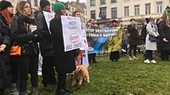 Διαμαρτυρία κοντά στο Ευρωπαϊκό Κοινοβούλιο κατά ενός αμφιλεγόμενου σχεδίου εξόρυξης λιθίου στη Σερβία, 5 Φεβρουαρίου 2025