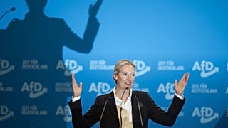 Alice Weidel, az AfD kancellárjelöltje a párt riesai kongresszusán, 2025. január 11-án