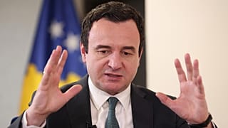 Kosovo's Prime Minister Albin Kurti speaks during an interview with The Associated Press in capital Pristina, 5 February 2024
