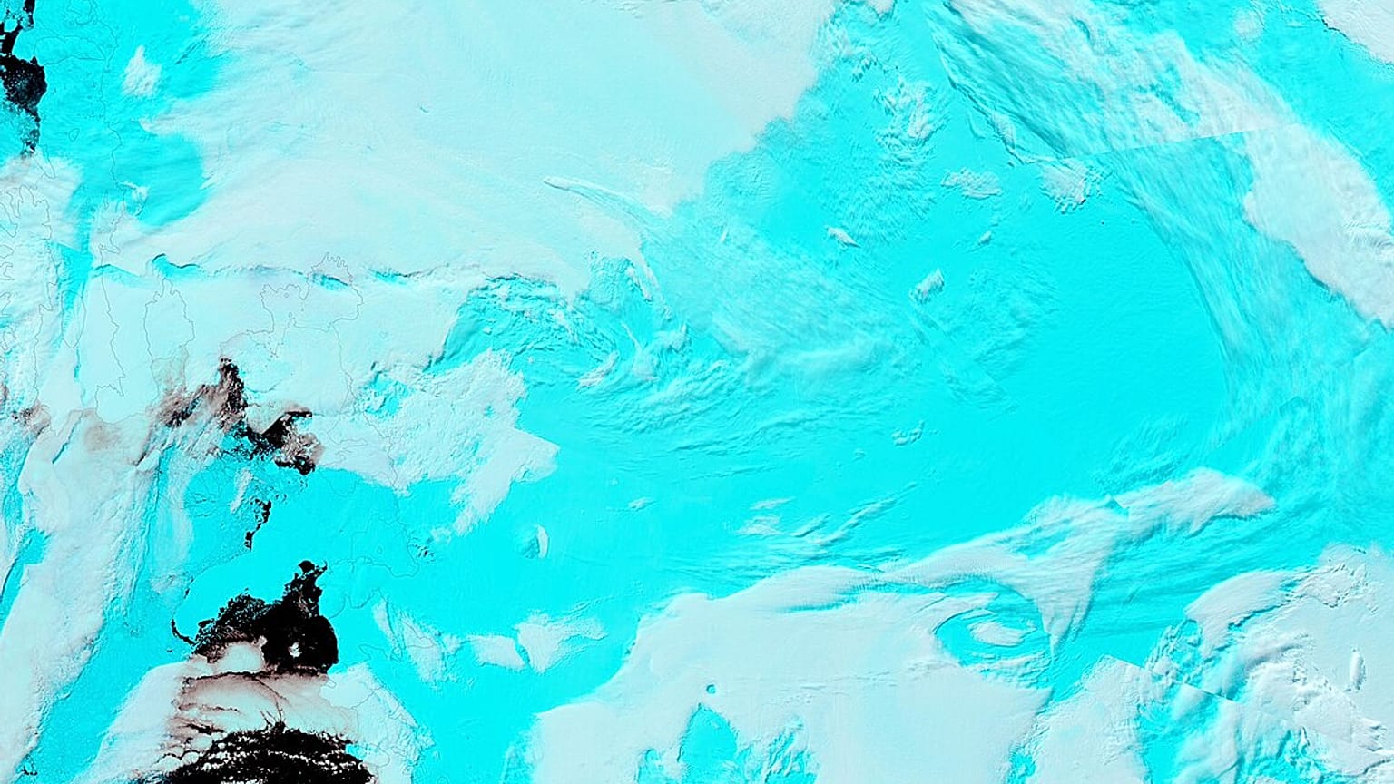 NASA'nın Terra uydusundaki Orta Çözünürlüklü Görüntüleme Spektrometresi (MODIS), 2022'de Thwaites Buzulu'nun bu görüntüsünü elde etti.