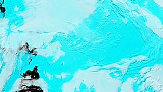 NASA'nın Terra uydusundaki Orta Çözünürlüklü Görüntüleme Spektrometresi (MODIS), 2022'de Thwaites Buzulu'nun bu görüntüsünü elde etti.