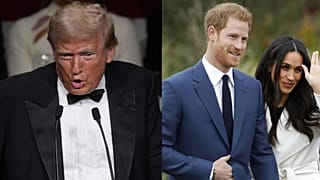 الأمير هاري وزوجته ميغان ماركل على اليمين، الرئيس الأمريكي دونالد ترامب على اليسار 