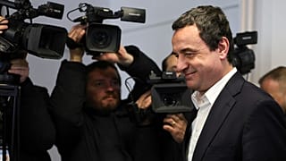 Albin Kurti, President of the left-wing Vetevendosje party, arrives to vote as Kosovo holds a parliamentary election in Pristina, 9 February 2025
