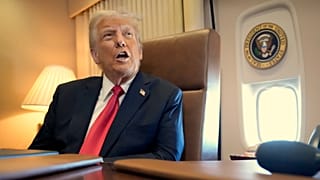US President Donald Trump aboard Air Force One as he travels from West Palm Beach to New Orleans, 9 February 2025