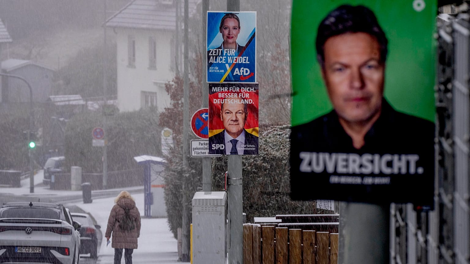 Manifesto elettorale a Francoforte, Germania, 13 febbraio 2025