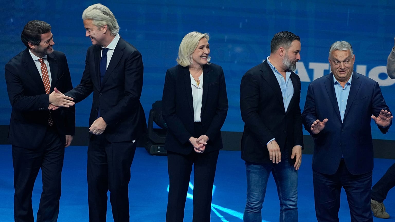 Líderes do partido de extrema-direita Patriotas pela Europa na sua cimeira de fevereiro passado em Madrid