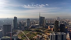 Milan's skyline with the Unicredit skyscraper as seen from the terrace of the Lombardy Region Palace, Milan. 13 November 2023.