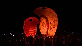 Paper lanterns released into night sky in Taiwan