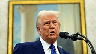 O Presidente Donald Trump fala na Sala Oval da Casa Branca, quarta-feira, 12 de fevereiro de 2025, em Washington