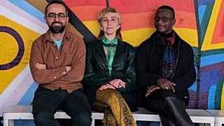 Il co-fondatore Giorgi Tabagari, il curatore Tutasay e il responsabile del coinvolgimento del pubblico Jean Samuel N'Sengi del Pride Museum.