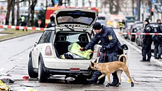 Emergency services attend the scene of an accident after a driver hit a group of people in Munich, 13 February 2025