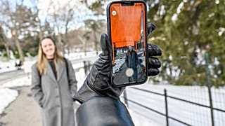 Christo and Jeanne-Claude Foundation's The Gates Augmented Reality experience viewed with the Bloomberg Connects app on a smart phone in Central Park