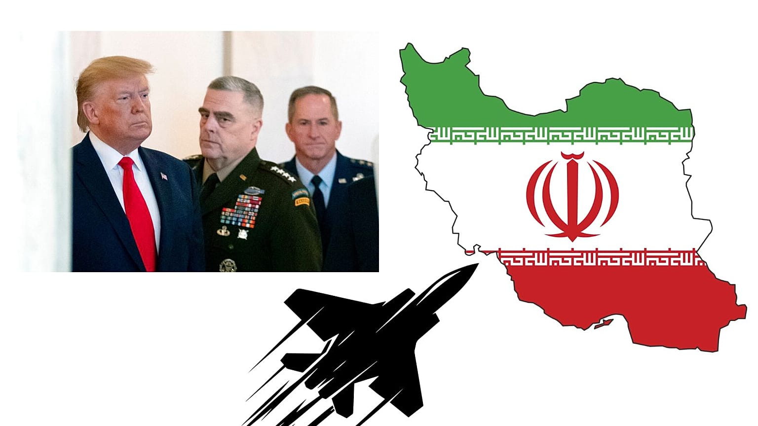 عکس گرافیکی از نقشه و پرچم ایران در کنار تصویر دیگری از ترامپ و مقامات ارشد نظامی آمریکا در دور اول ریاست جمهوری ترامپ