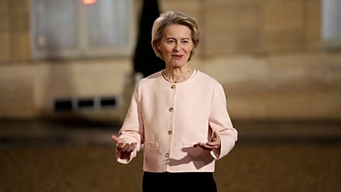 European Commission President Ursula von der Leyen arrives for a dinner at the Elysee Palace, during events on the sidelines of the AI Action Summit in Paris, 10 February 2025