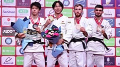 Vencedores da categoria -60kg. Ryuju Nagayama conquistou o ouro.