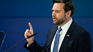 United States Vice-President JD Vance addresses the audience during the Munich Security Conference in February 2025.