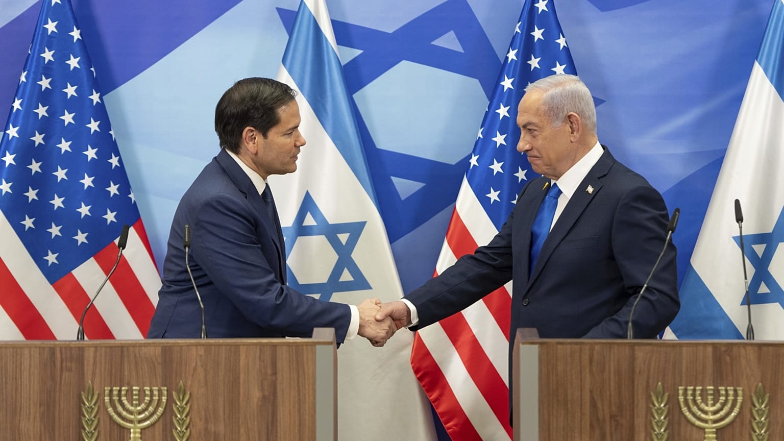 Marco Rubio amerikai külügyminiszter és Benjamin Netanjahu izraeli kormányfő Jeruzsálemben