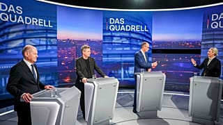 Олаф Шольц от Социал-демократической партии Германии, Роберт Хабек от партии "зеленых", Фридрих Мерц от Христианско-демократического союза Германии и Алиса Вайдель.